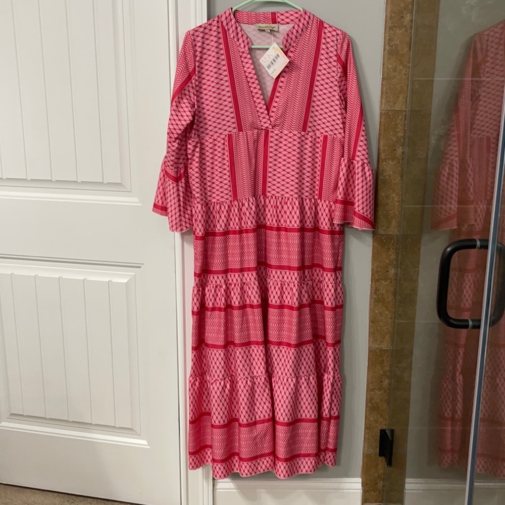 SUNDAYUP red and pink multi patterned maxi- size L NWT